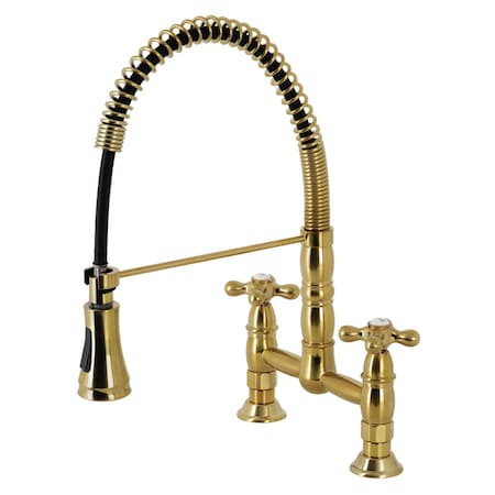 Heritage Two-Handle Deck-Mount Pull-Down Sprayer Kitchen Faucet, Brushed Brass